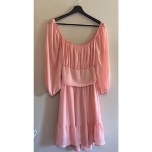 Hount Dress Womens Large Pink Smocked Tie Back Balloon Sleeve Short Boho Mini